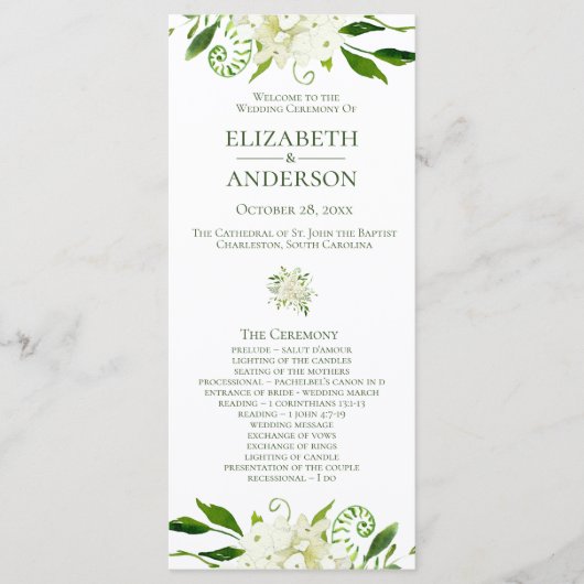 White Hydrangea Floral Watercolor Hochzeitsprogram Programm (Vorderseite)