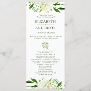 White Hydrangea Floral Watercolor Hochzeitsprogram Programm