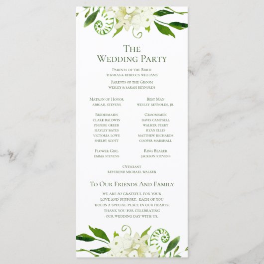 White Hydrangea Floral Watercolor Hochzeitsprogram Programm (Rückseite)