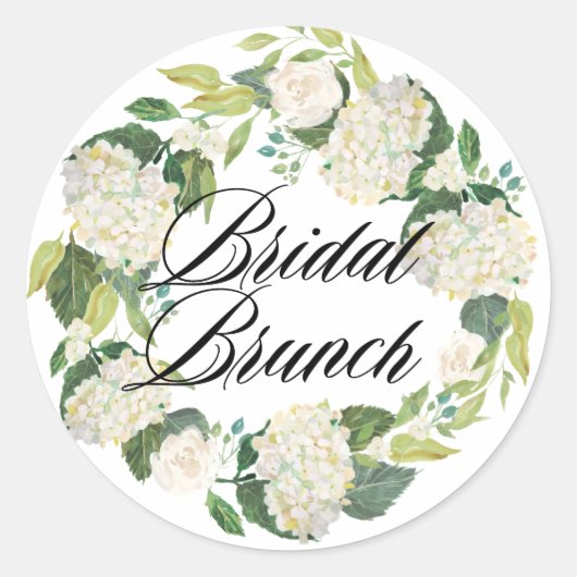 White Hydrangea Floral Wreath Bridal Brunch Runder Aufkleber (Vorderseite)