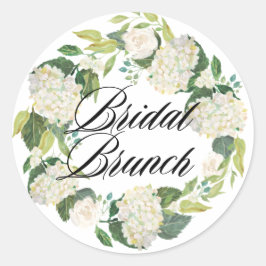 White Hydrangea Floral Wreath Bridal Brunch Runder Aufkleber
