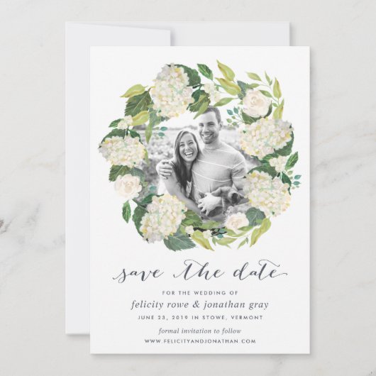 White Hydrangea | Foto Save the Date Karte (Vorderseite)