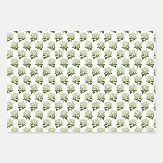 White Hydrangea Gingham und Polka Dot Pattern Geschenkpapier Set (Vorderseite)
