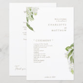 White Hydrangea Gold Text Wedding Program (Vorne/Hinten)