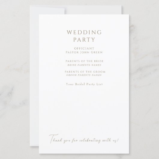 White Hydrangea Gold Text Wedding Program (Rückseite)
