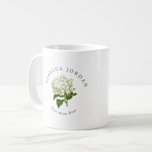 White Hydrangea Grand-Millenium Beste Mama je Kaffeetasse (Vorderseite Links)