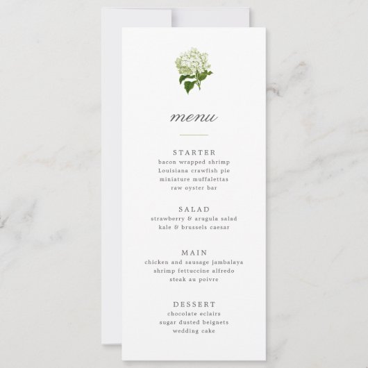 White Hydrangea Grandmillennial Menu Einladung (Vorderseite)