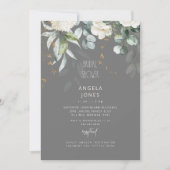 White Hydrangea Grau & Beige Brautparty Einladung (Vorderseite)