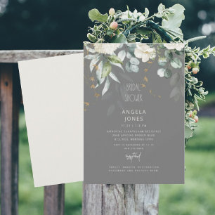 White Hydrangea Grau & Beige Brautparty Einladung