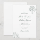 White Hydrangea Green Wedding Invitation Einladung (Vorne/Hinten)