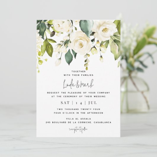 White Hydrangea Hochzeitseinladung Einladung (Stehend Vorderseite)