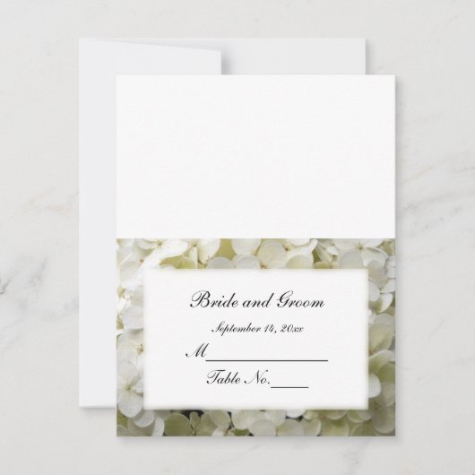 White Hydrangea Hochzeitsempfang Platzkarte RSVP Karte (Vorderseite)