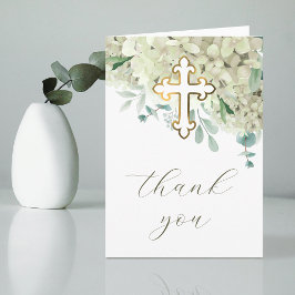 White Hydrangea Holy Cross Religious Thank You Karte