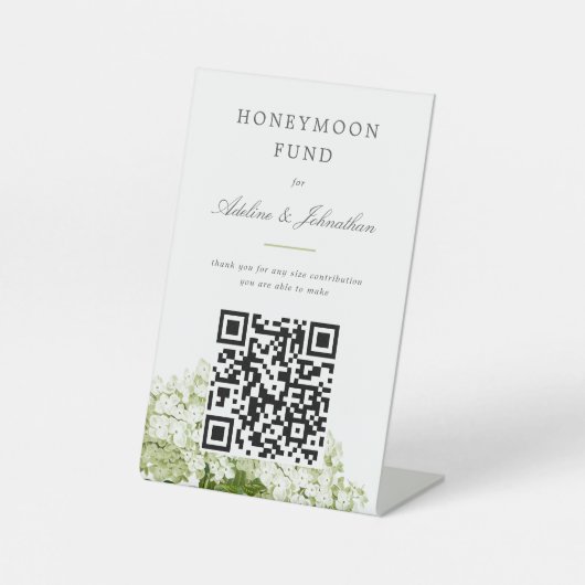 White Hydrangea Honeymoon Fund Donation Sign Sockelschild (Vorderseite)