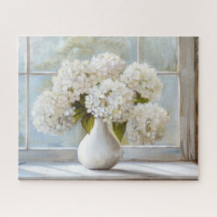 White Hydrangea, Hütte Core, Vintager Stil Puzzle