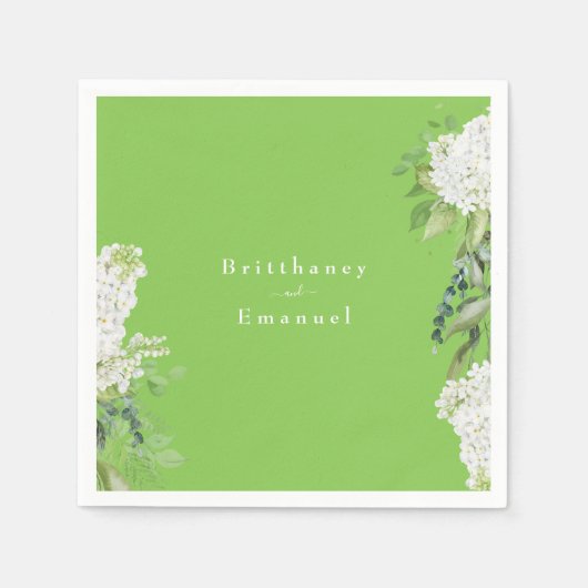 White Hydrangea Lime Green Wedding Serviette (Vorderseite)