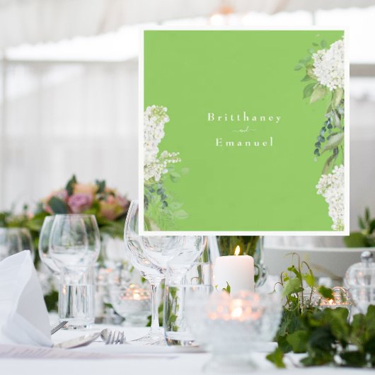 White Hydrangea Lime Green Wedding Serviette