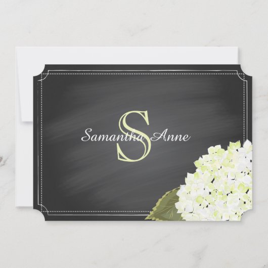 White Hydrangea Mason Jar Chalkboard Brautparty Einladung (Rückseite)