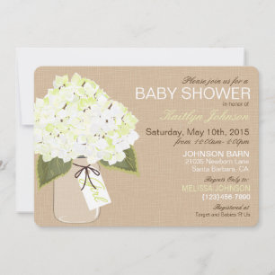 White Hydrangea Mason Jar Rustic Baby Dusche Einladung