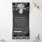 White Hydrangea Mason Jar String Lights Wedding Dreifach Gefaltete Einladung (Innenseite)