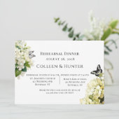 White Hydrangea Probe Floral Butterfly Abendessen Einladung (Stehend Vorderseite)