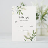 White Hydrangea Rose Elegante Hochzeit RSVP Karte (Stehend Vorderseite)