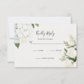 White Hydrangea Rose Elegante Hochzeit RSVP Karte (Vorderseite)