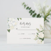 White Hydrangea Rose Elegante Hochzeit RSVP Karte (Stehend Vorderseite)