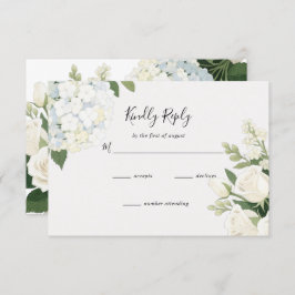 White Hydrangea Rose Elegante Hochzeit RSVP Karte