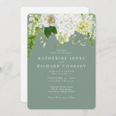 White Hydrangea Sage Rounded Wedding Einladung (Vorne/Hinten)