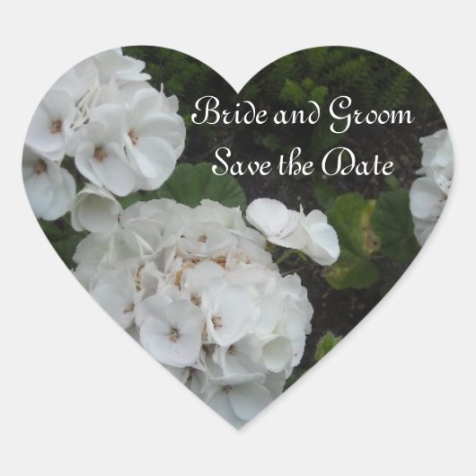 White Hydrangea Save the Date Herz-Aufkleber (Vorderseite)