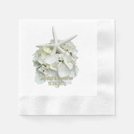 White Hydrangea Starfish Hochzeit Serviette (Vorderseite)