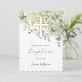 White Hydrangea Taufe Einladung (Stehend Vorderseite)