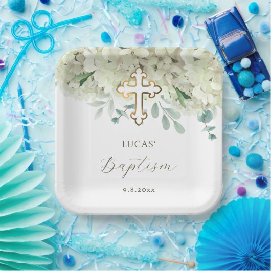 White Hydrangea Taufe Pappteller (Party)