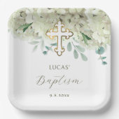 White Hydrangea Taufe Pappteller (Vorderseite)