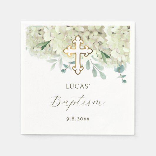 White Hydrangea Taufe Serviette (Vorderseite)