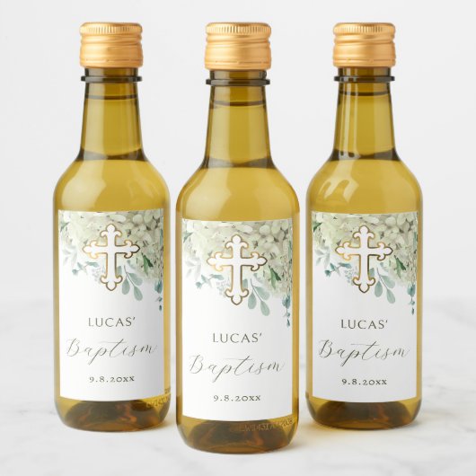 White Hydrangea Taufe Weinetikett (Flaschen)