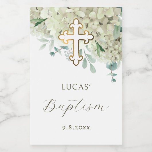 White Hydrangea Taufe Weinetikett (Einzelnes Label)