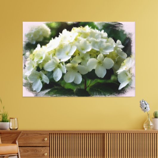 *~* White Hydrangea TV2 Art Stretched Canvas Print Leinwanddruck (Insitu (Wohnzimmer))