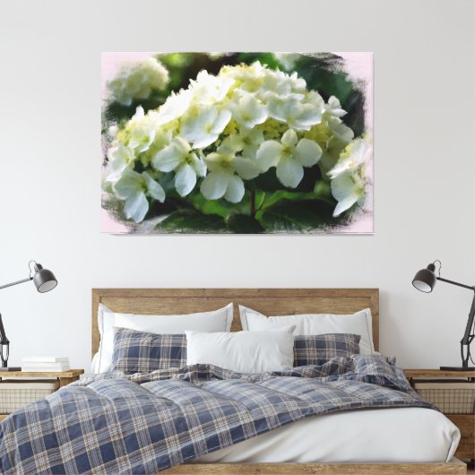 *~* White Hydrangea TV2 Art Stretched Canvas Print Leinwanddruck (Insitu (Schlafzimmer))