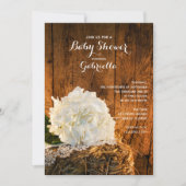 White Hydrangea und Barn Wood Country Babydusche Einladung (Vorderseite)