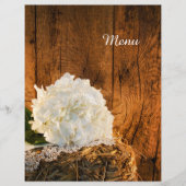 White Hydrangea und Barn Wood Country Wedding Menü (Vorderseite)
