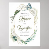 White Hydrangea und Grüne Hochzeit Begrüßungszeich Poster (Vorne)