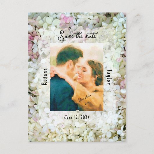 White Hydrangea Wedding Foto Rett Date Postkarte (Vorderseite)
