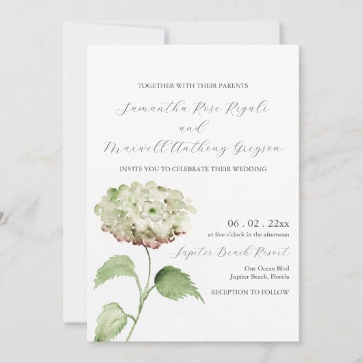 White Hydrangea Wedding Invitation Invitations Einladung (Vorderseite)