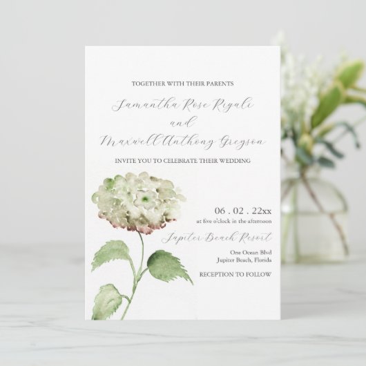 White Hydrangea Wedding Invitation Invitations Einladung (Stehend Vorderseite)