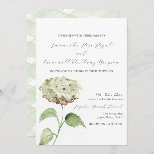 White Hydrangea Wedding Invitation Invitations Einladung (Vorne/Hinten)
