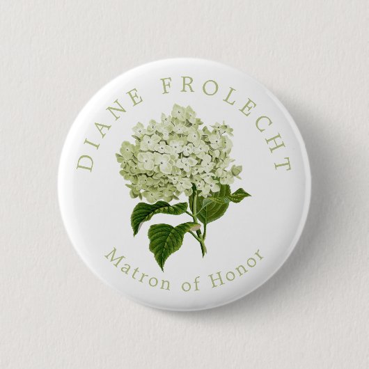 White Hydrangea Wedding Party Matron of Honour Button (Vorderseite)