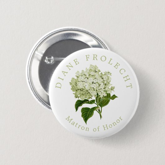 White Hydrangea Wedding Party Matron of Honour Button (Vorne & Hinten)