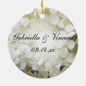 White Hydrangea wirst du meine Bridesmaid sein Keramikornament (Hinten)